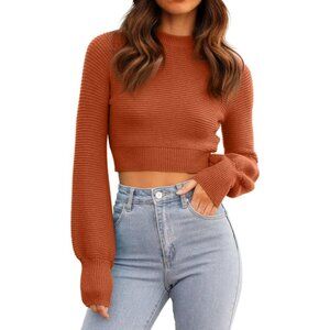 Stylish Women's Long Sleeve Ribbed Knit Crop Sweater - Perfect for Fall Days